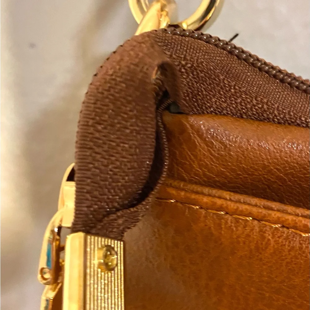 NWOT Hobo bag. Natural brown with colorful fabric adjustable strap.